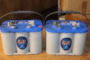 lot 253 image: Pair of Optima Bluetop Marine Dual Purpose Batteries - Model SC34M