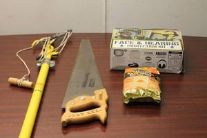 lot 264 image: Assortment of Safety and Tool Equipment - Includes Saw, Hearing Protection Kit, and Warmers