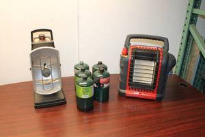lot 214 image: Pair of Portable Propane Heaters with Fuel Canisters