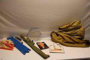lot 278 image: Lot of Fishing and Camping Equipment - Set of Nets, Poles, and Accessories