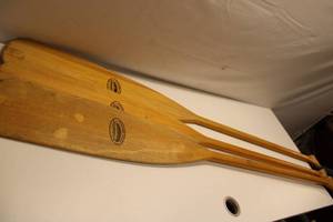 lot 306 image: Set of 3 Vintage Canoe Paddles - Feather Light by Cayness Woodworking Co.