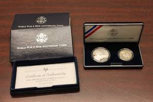 lot C-369 image: 1991-1995 World War II 50th Anniversary Commemorative Two-Coin Proof Set with Certificate of Authenticity