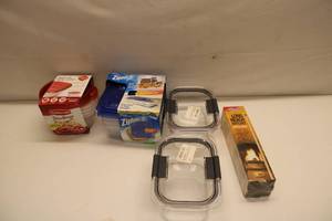 lot 380 image: Set of 4 Rubbermaid Take-Alongs, ZipLoc Containers, 2 Glass Containers, and Diamond Long Reach Matches