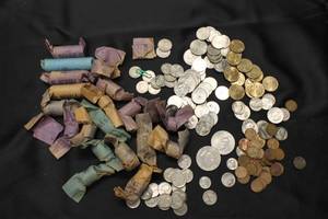 lot C-400 image: Large Assortment of Coins and Nickels - Including Rolled Nickels