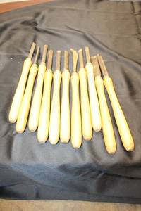 lot 510 image: Set of 10 Woodworking Chisels with Wooden Handles