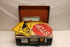 lot 534 image: Collection of Vintage Traffic Signs in Metal Case