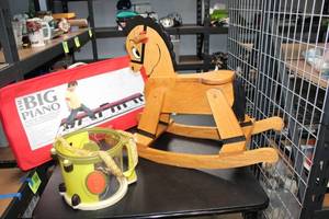 lot 981 image: Wooden Rocking Horse and Musical Playmat Set