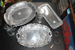lot 964 image: Collection of Vintage Silver Plated Trays and Glassware - Multiple Designs