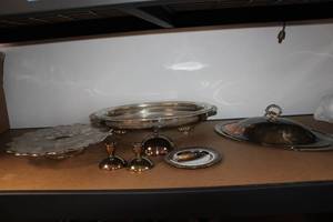 lot 620 image: Collection of Vintage Metal Serving Pieces and Glass Plate