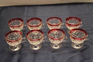 lot 652 image: Set of 8 Vintage Glass Dessert Cups - Red Trim