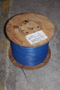 lot 828 image: Blue Electrical Wire on Wooden Reel - 500 Feet Approx.