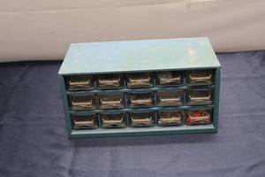 lot 719 image: Vintage Metal 20-Drawer Parts Organizer - Blue