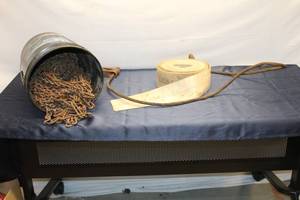 lot 721 image: Heavy Duty Chains and Straps Lot - Includes Bucket of Chains and Webbing