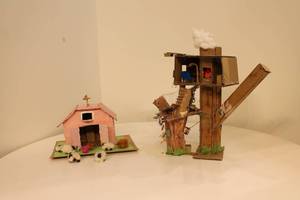 lot 60 image: Cardboard Church and Treehouse Dioramas
