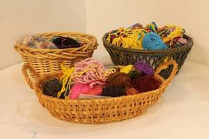 lot 116 image: Lot of Three Wicker Baskets with Yarn Assortment