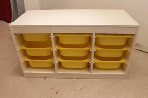lot A-196 image: White Storage Unit with Yellow Bins