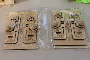 lot 141 image: Linnell Steampunk Design Double Toggle Wooden Light Switch Covers (2)