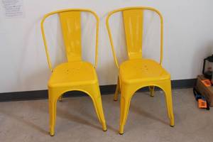lot A-325 image: Set of 2 Yellow Metal Bistro Chairs