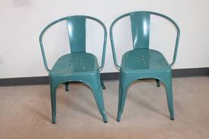 lot A-328 image: Set of Two Modern Teal Metal Chairs