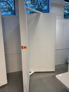 lot 227 image: Modular White L Shape Display Panels on Casters