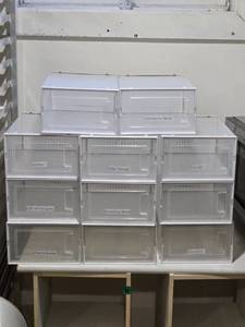 lot 22 image: Set of 11 White Vented Plastic Storage Bins - Stackable