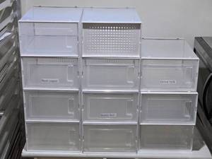 lot 24 image: Set of 11 White Vented Plastic Storage Bins - Stackable