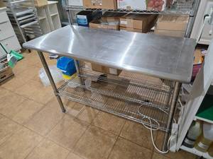 lot 28 image: Stainless Steel Work Table with Wire Shelves