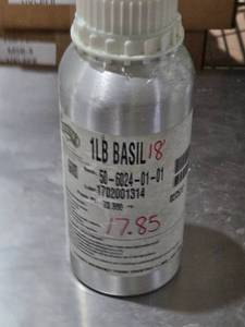 lot 251 image: 1 lb Basil Container Approx. 17.85 oz by Weight Remaining