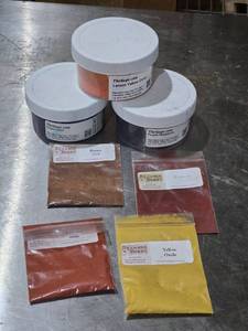 lot 421 image: Lot of Assorted Bramble Berry and TheSage.com Color Pigments All partials 18 to nearly full.