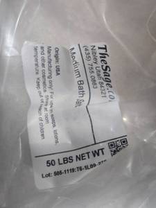 lot 427 image: 50 lbs Medium Bath Salt - The Salt Co. - Near full.