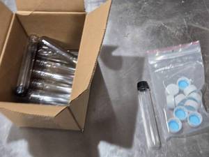 lot 527 image: Lot of Clear Plastic Test Tubes with Screw Caps