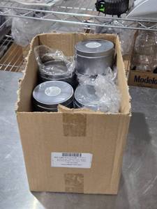 lot 536 image: 8 oz Rust Resistant Deep Round Steel Tin Cans - Box About 34 Full