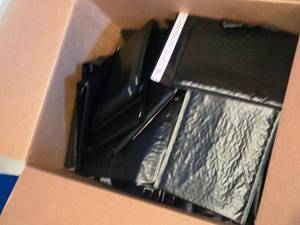 lot 611 image: Black Poly Bubble Mailers #0 - 250 Count is about 34 Full