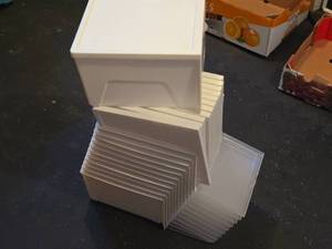 lot 615 image: Stackable White Plastic Storage Bins - Lot of 10