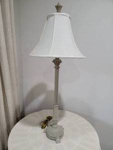 lot 30 image: Soft Gray Candlestick Table Lamp