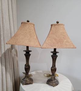 lot 50 image: Antiqued Ancanthus Leaf Table Lamps, pair