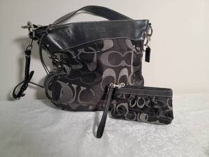 lot 102 image: Coach Black Monogram Handbag C1082-F14710 and Wristlet