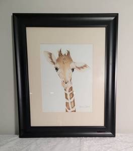 lot 110 image: Charming Framed  Giraffe Portrait by Marian S Adcock