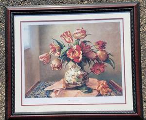 lot 117 image: Framed Print Tulips in an Oriental Vase by Tomao