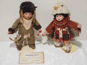 lot 68 image: Danbury Mint Native American Doll Pair - Elke Hutchens - Little Buffalo Dancer  Little Eagle Dancer