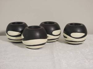 lot 74 image: Cool Contemporary Ceramic Candle Holders - Black & White
