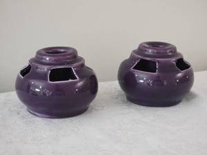lot 75 image: Handmade Ceramic Candle Holders - Lavender