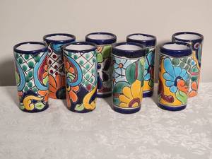 lot 128 image: Playful Handpainted Mexican Ceramic Cups - (8)