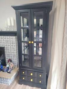 lot 34 image: Upcycled Black Farmhouse Display Cabinet