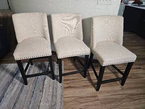 lot 9B image: Pier 1 Imports Linen Studded Ring Back Counter Stools