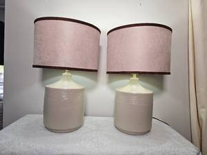 lot 19 image: Modern Contemporary Ceramic Toupe Table Lamps