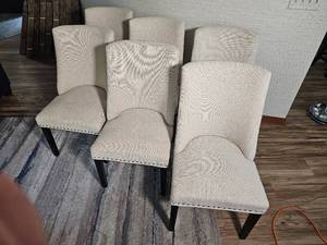 lot 9A image: Pier 1 Imports Linen Studded Dining Chairs with Ring Accent