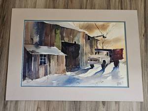 lot 26 image: Rural American Farmstead Watercolor Signed J. Winn