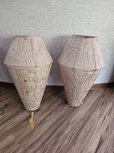 lot 138 image: Pier 1 Imports Beige Tasseled Lantern Shades 42 Tall