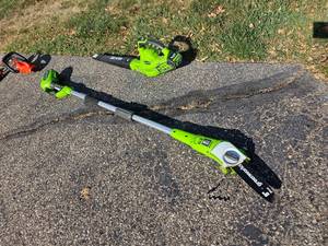 lot 142 image: Green Works Blower & Pole Saw